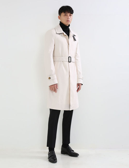 T. LEATHER TRIM TRENCH COAT